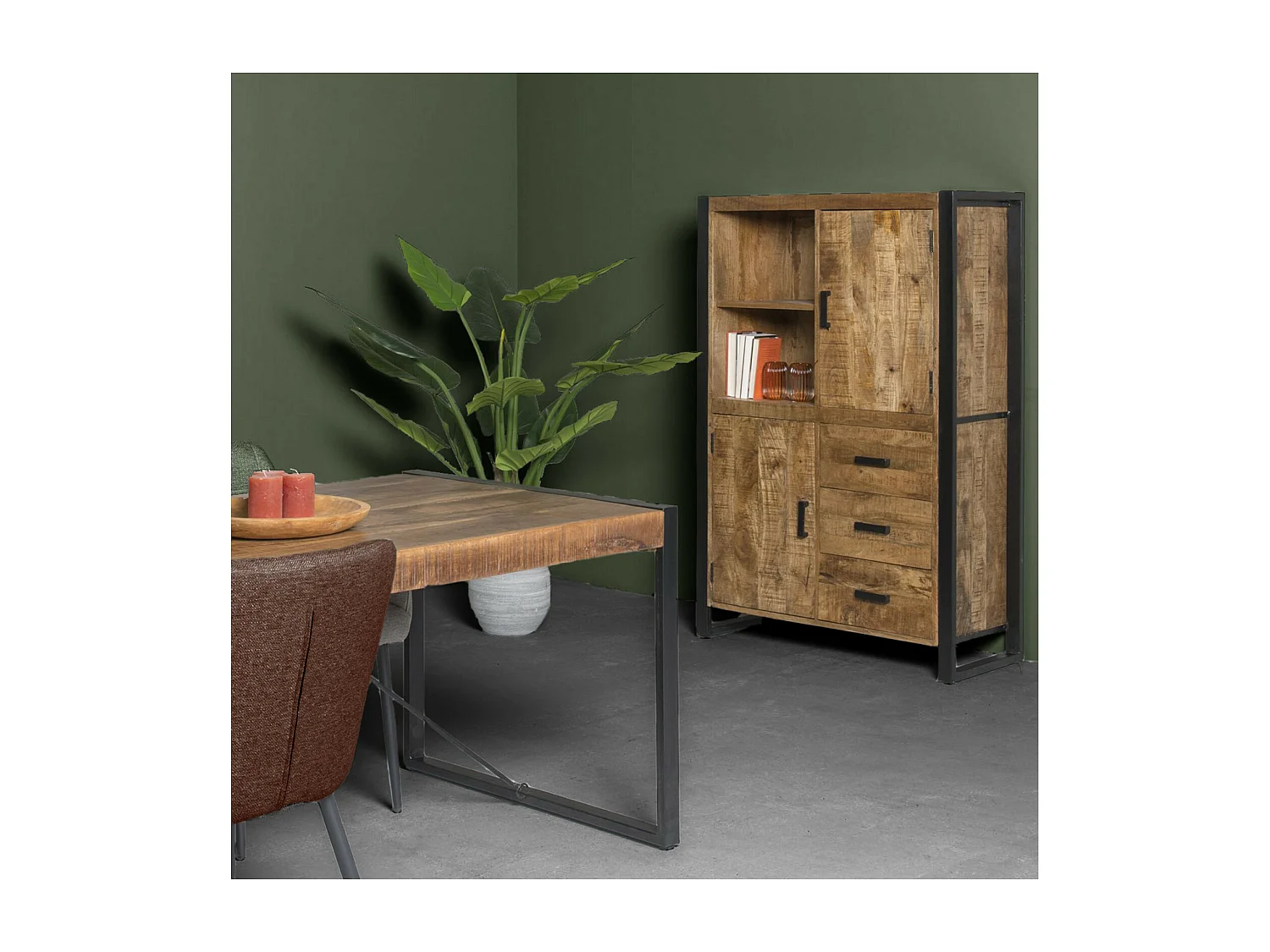 DACCA-Buffet haut en bois massif et métal