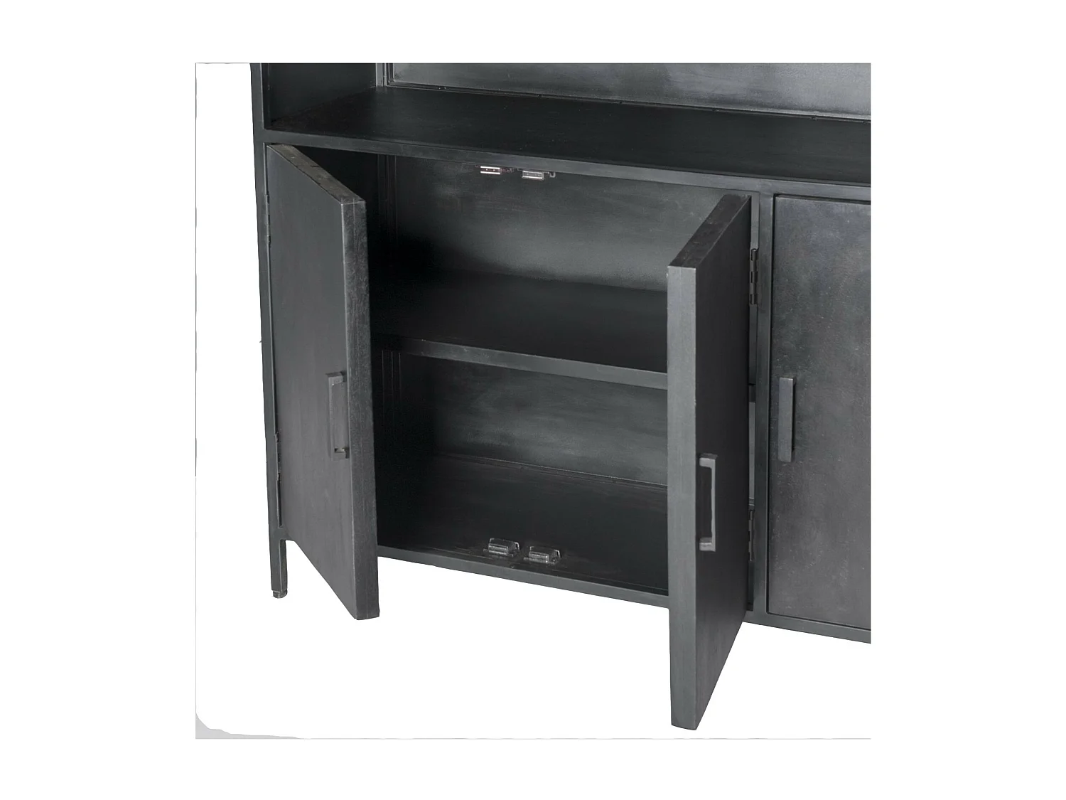 UZES-Buffet haut 3 portes en bois de Manguier teinté noir et métal