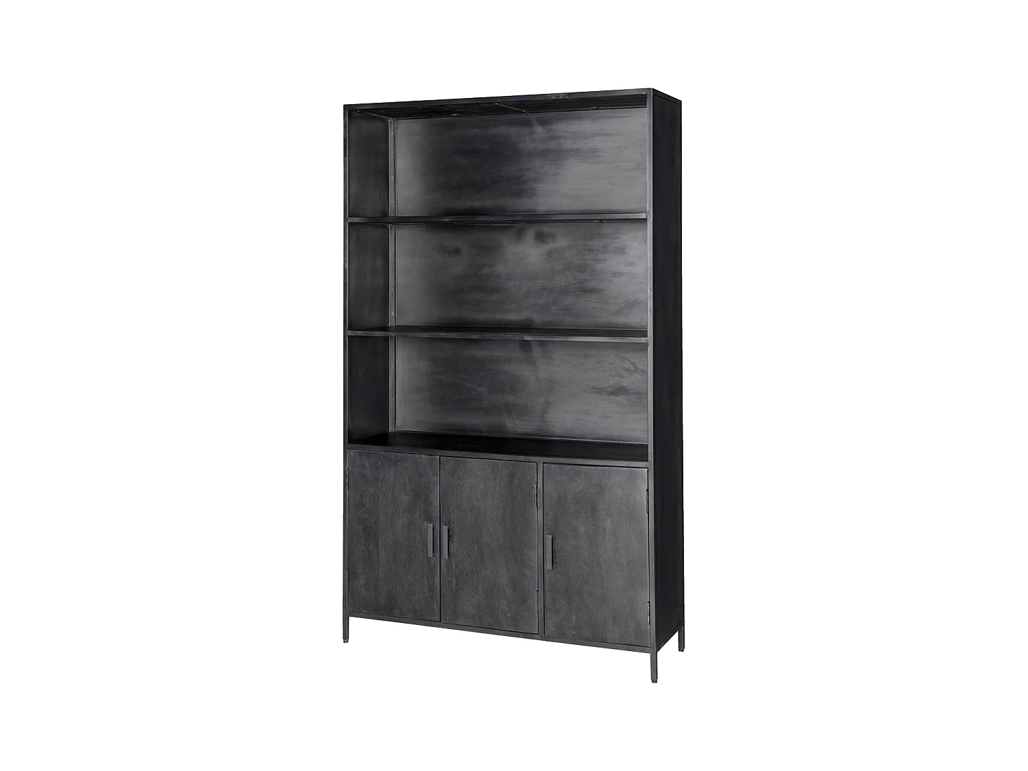 UZES-Buffet haut 3 portes en bois de Manguier teinté noir et métal