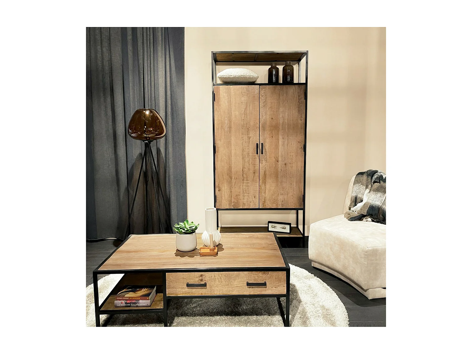 ANGLET-Mueble de almacenaje 2 puertas100 cm madera  y metal