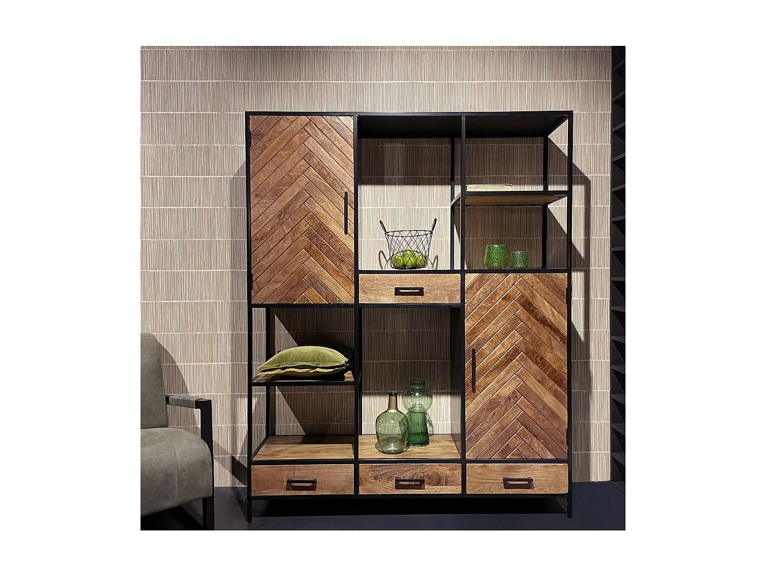 MADRAS-Etagère H200 cm en bois massif et métal