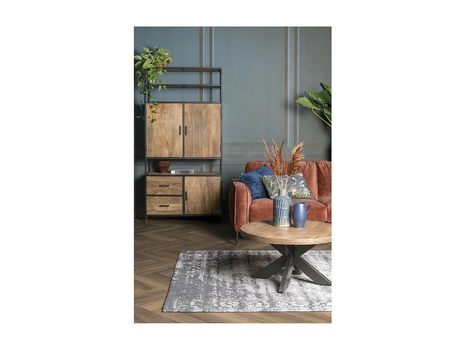 ANGLET-Librería de madera maciza y metal de 100 cm