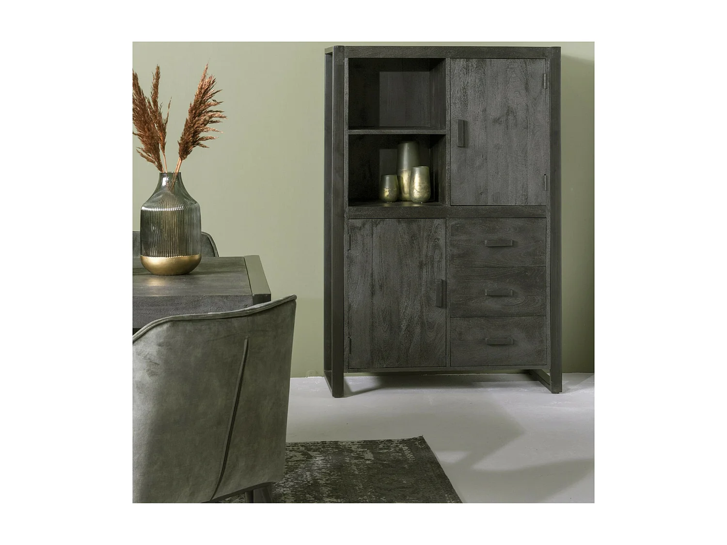 LUZ-Buffet haut en bois massif et métal