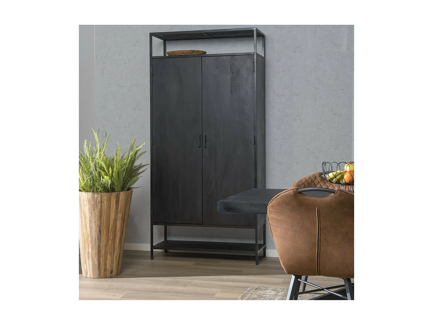 UZES-Rangement haut 2 portes en bois massif et métal