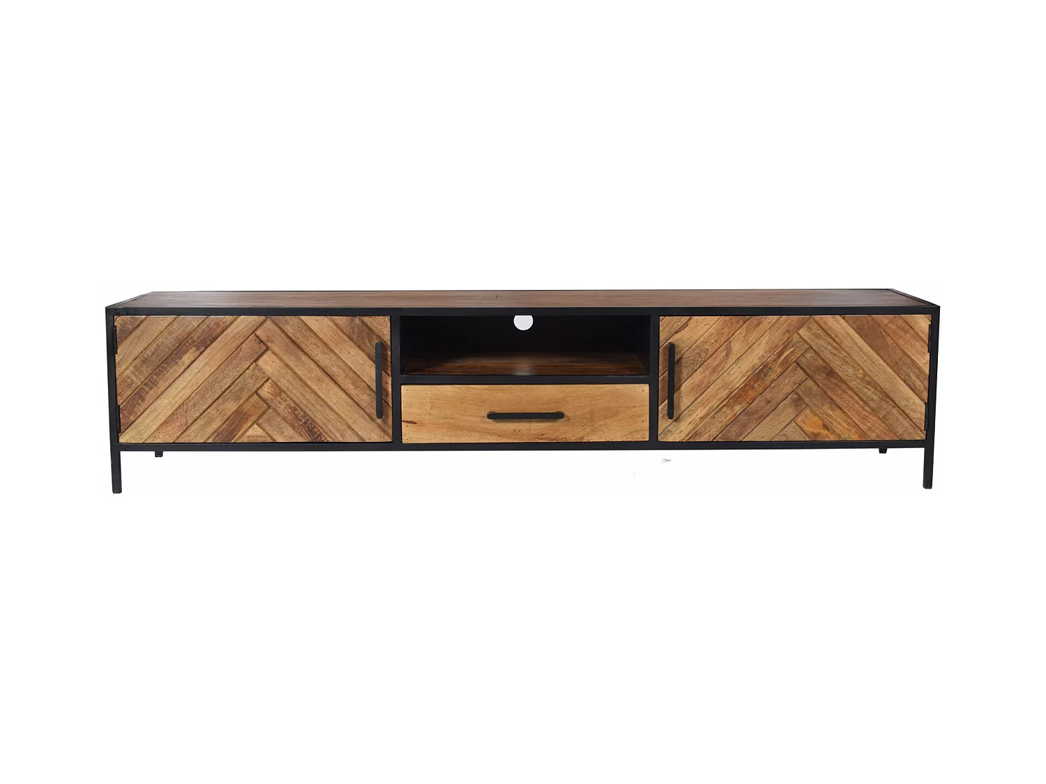 MADRAS-Meuble TV 200 cm en bois massif et métal