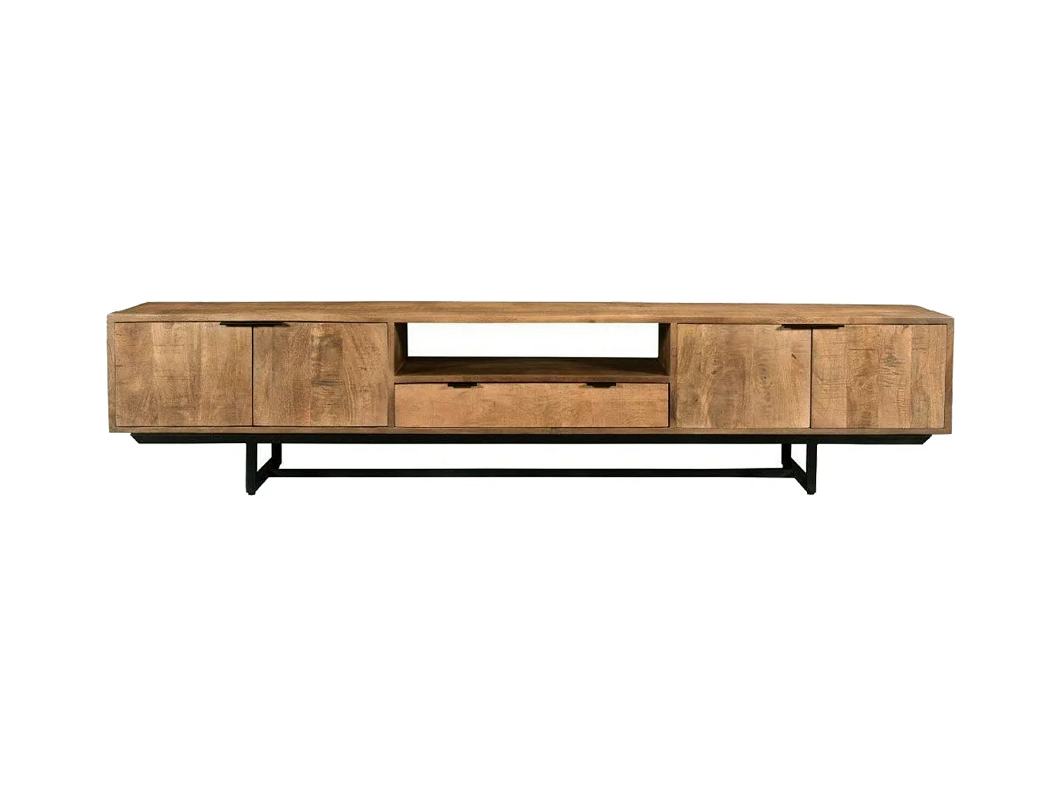 BILBAO-Mueble TV 4 puertas 1 cajón, madera maciza de mango y metal