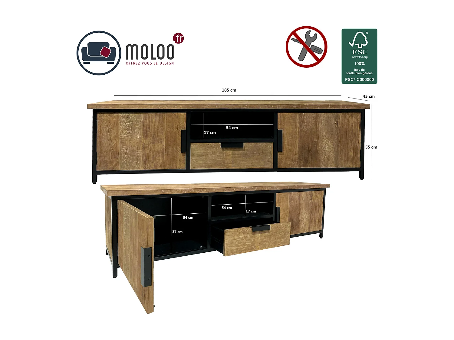 KKOPEN-Mueble de TV de 180 cm en teca reciclada