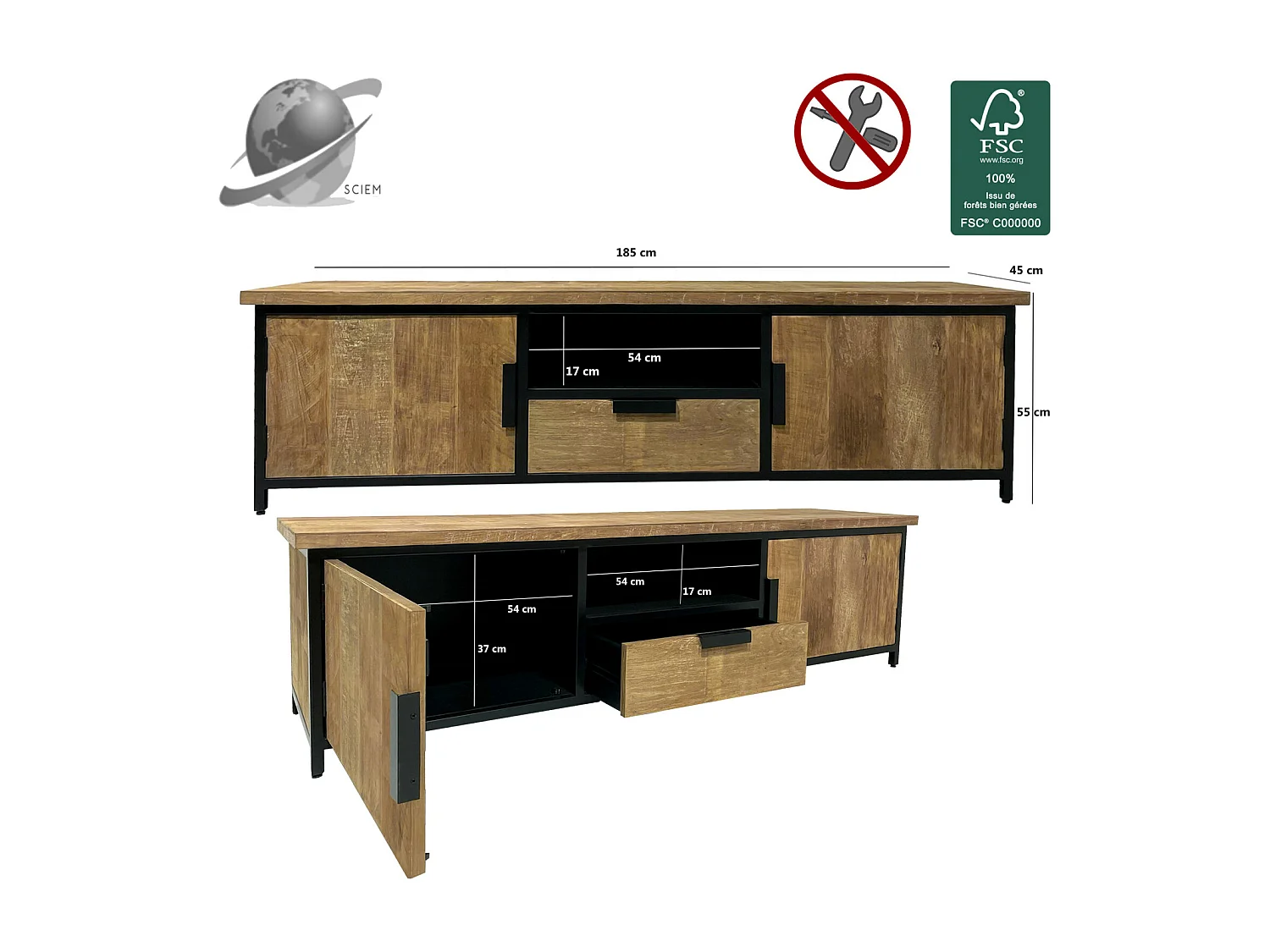 KKOPEN-Mueble de TV de 180 cm en teca reciclada