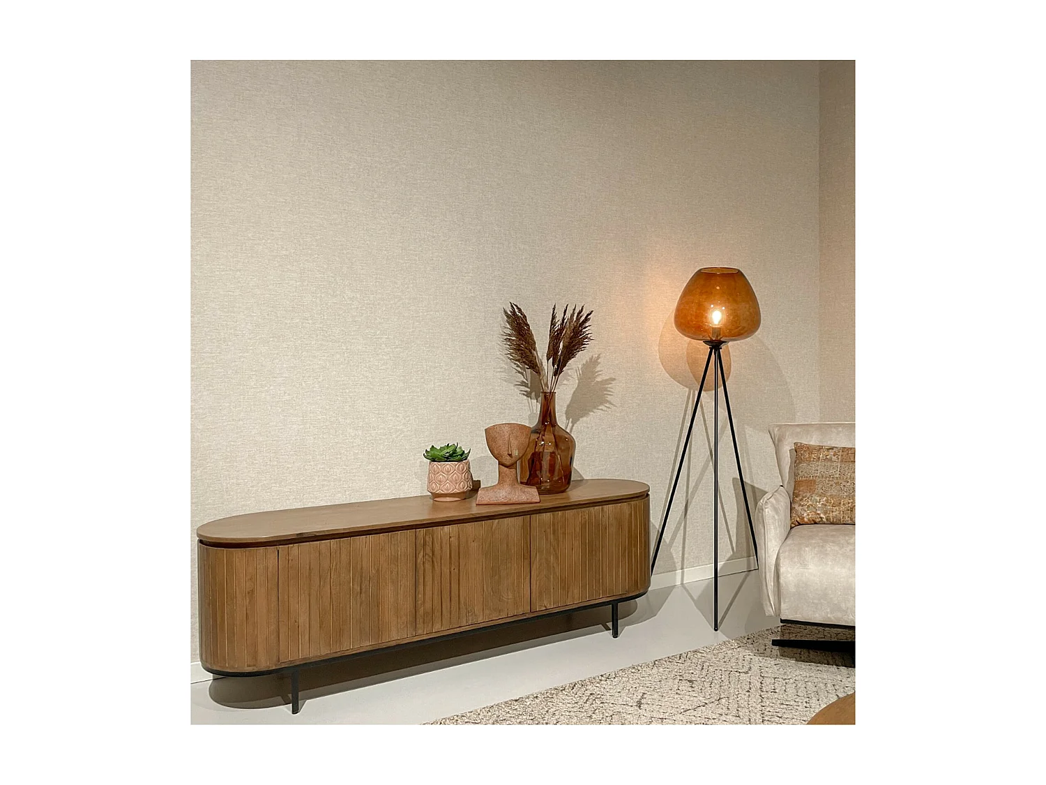 MENTON-Mueble de TV de madera maciza de 170 cm