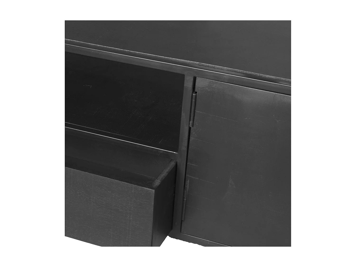 UZES-Meuble TV 220 cm en bois massif noir et métal