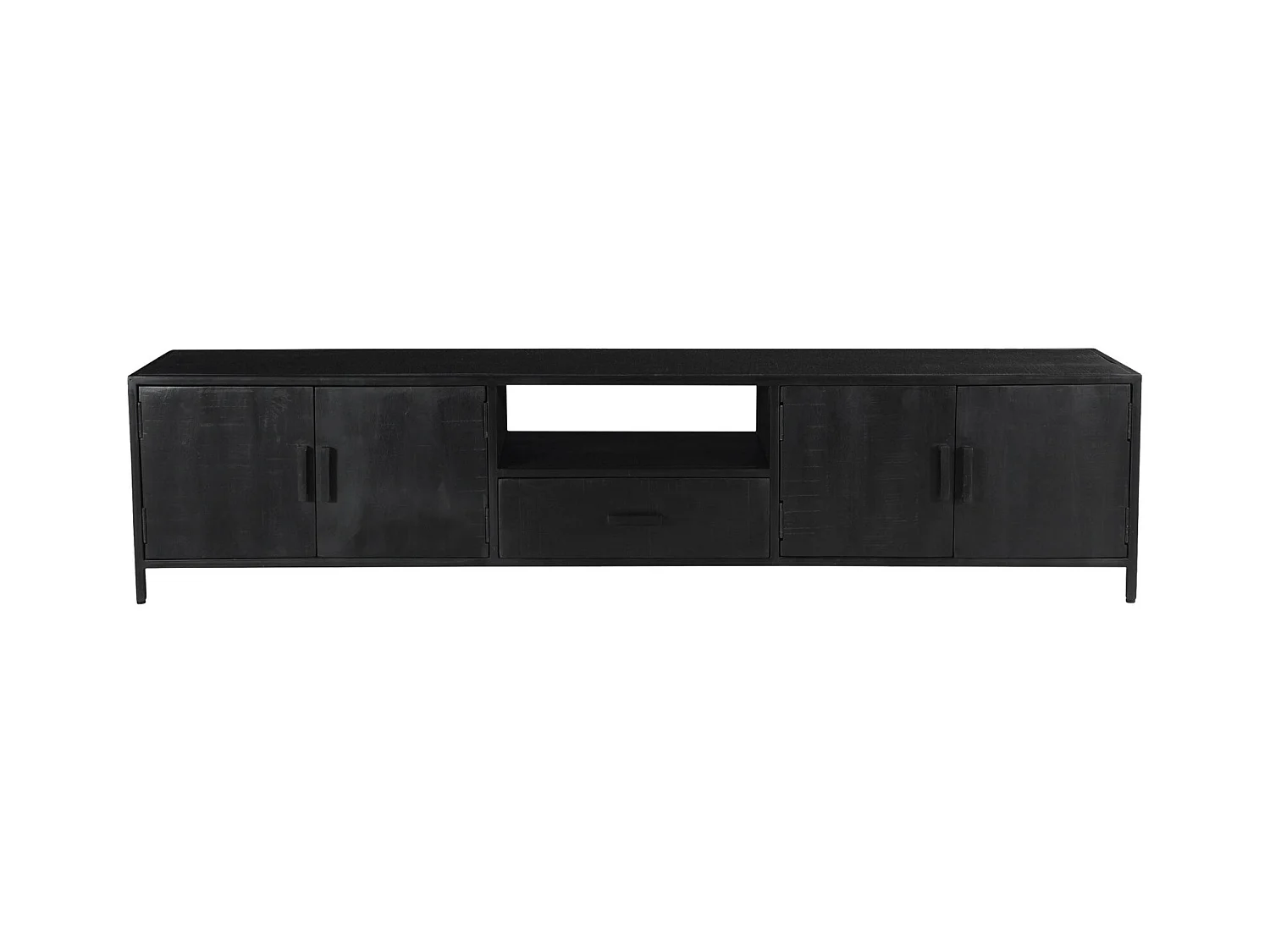 UZES-Mueble TV 4 puertas 1 cajón L 220, mango macizo negro y metal