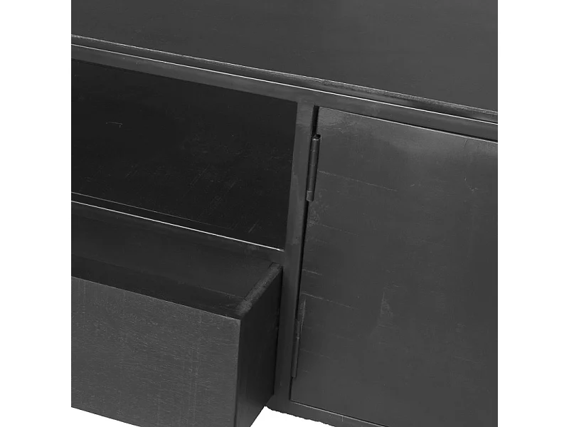 UZES-Meuble TV 220 cm en bois massif noir et métal