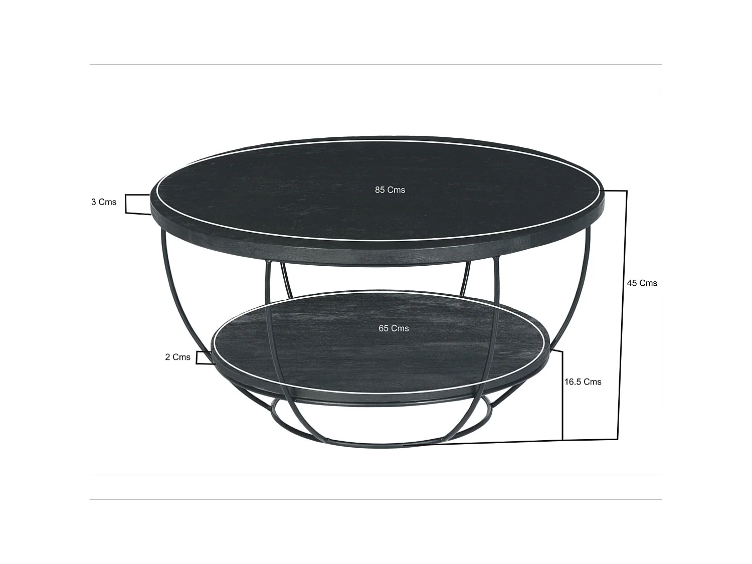 LUZ-Table basse D85 cm en bois massif noir