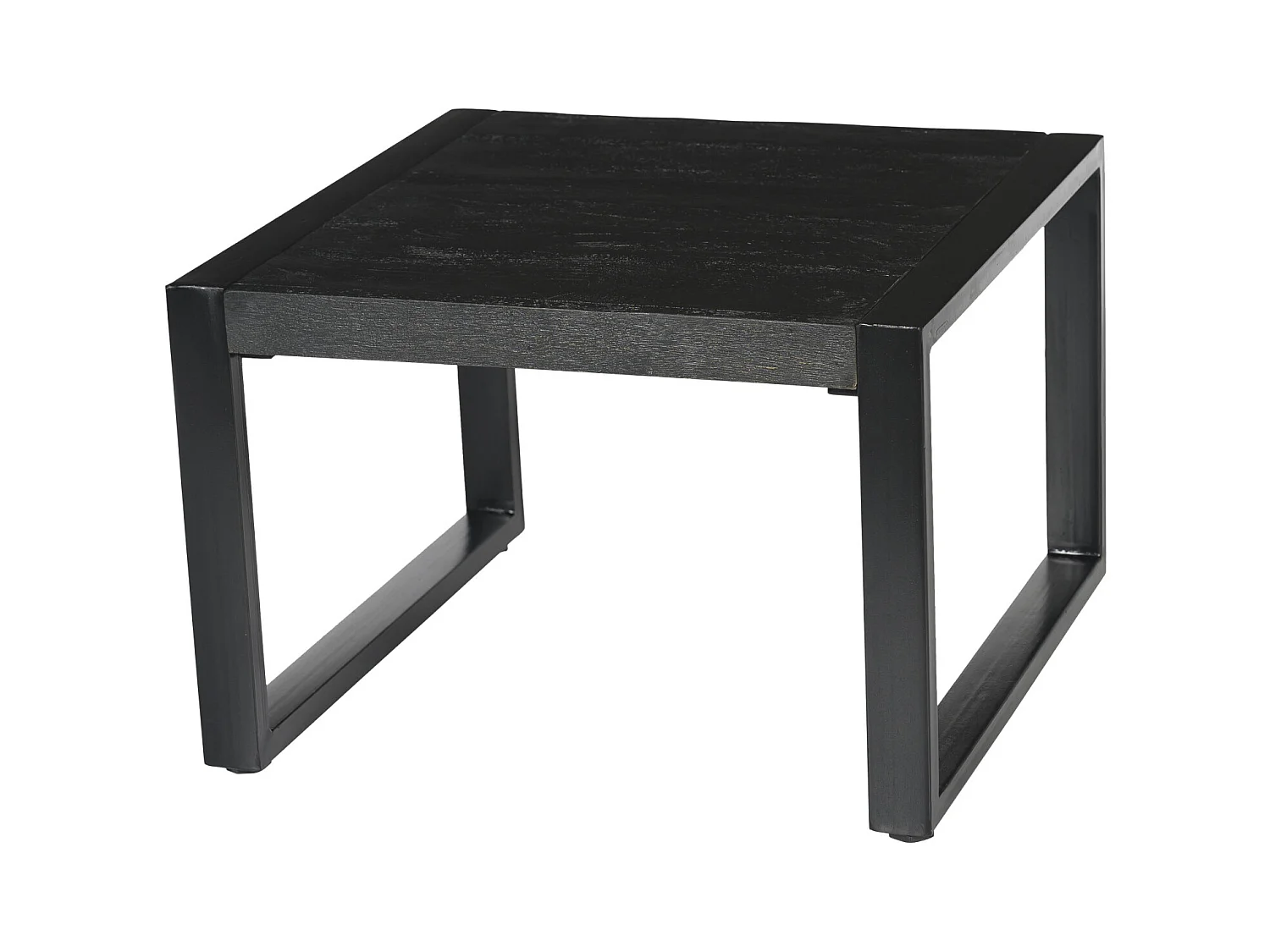 LUZ-Mesa de centro cuadrada 60x60 cm, madera maciza de mango negro y metal