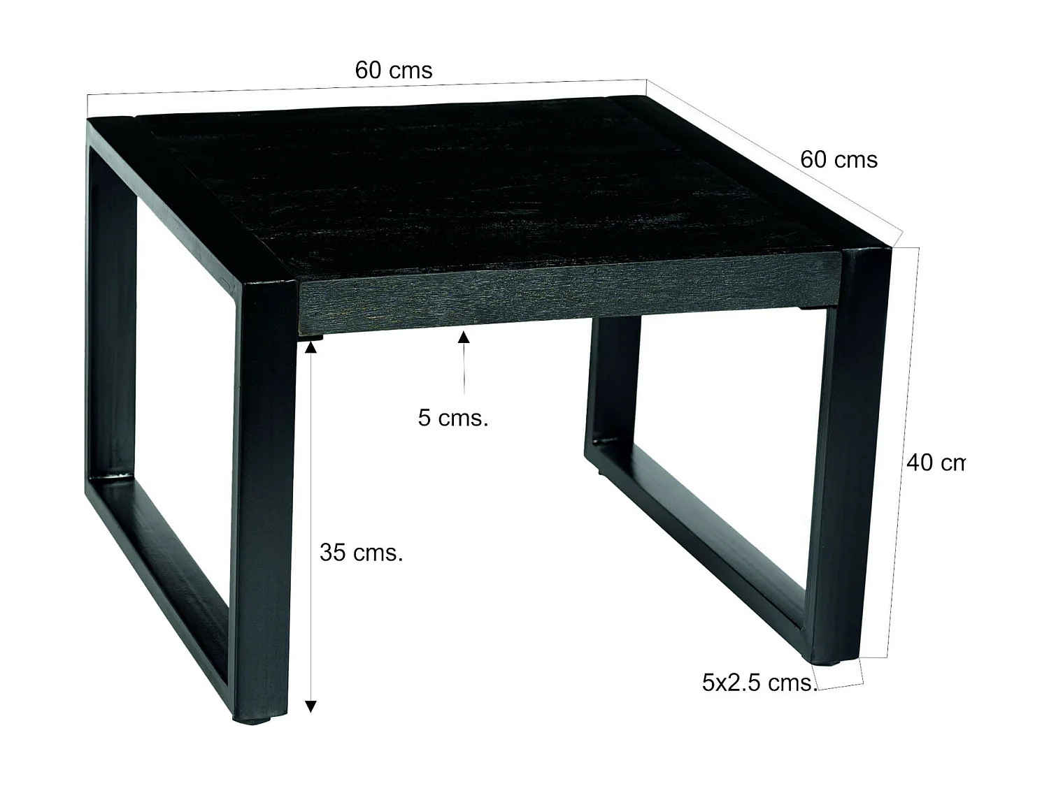 LUZ-Mesa de centro cuadrada de madera maciza negra