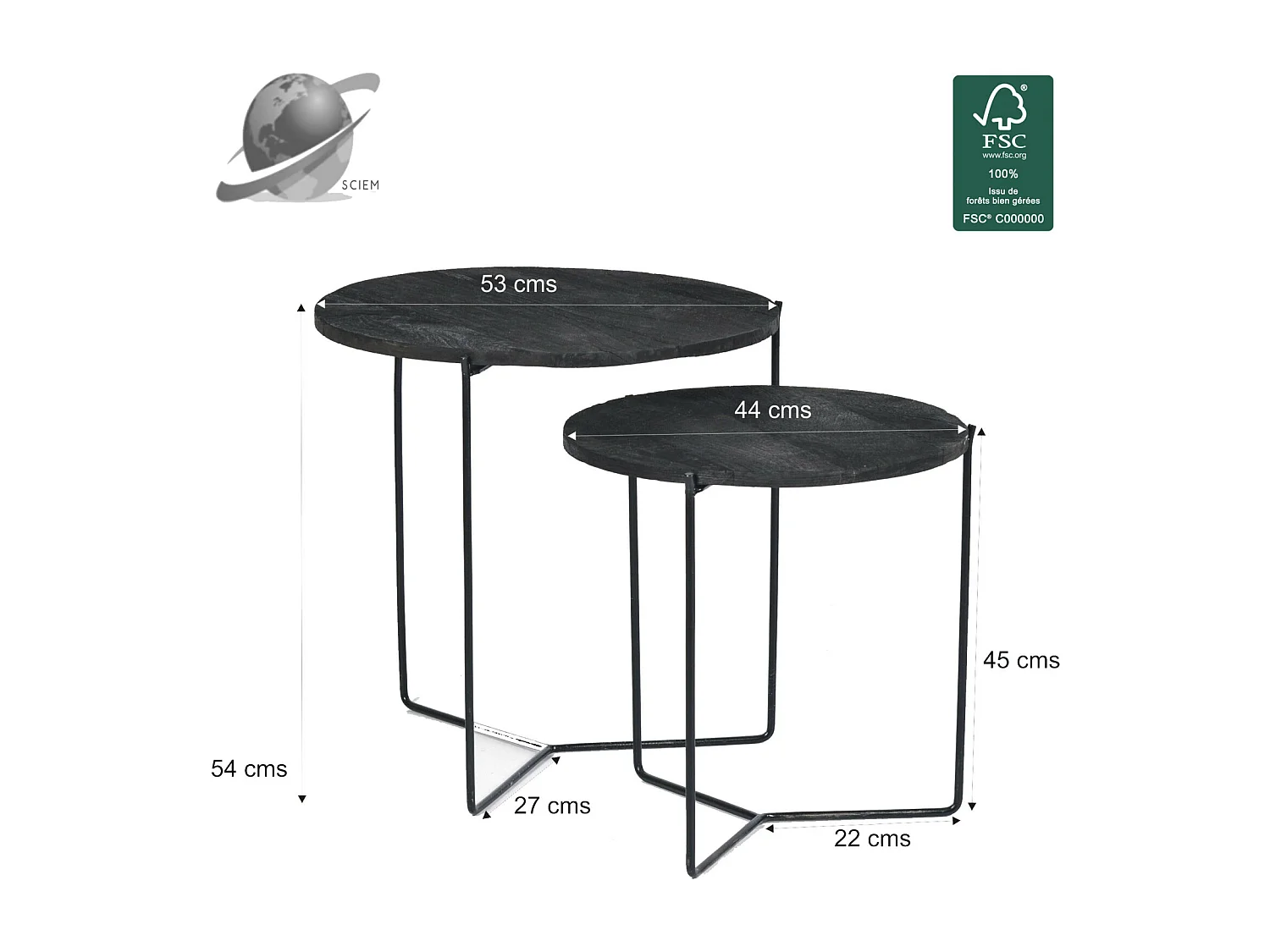 JULIA-Set de 2 Tables basses en bois noir