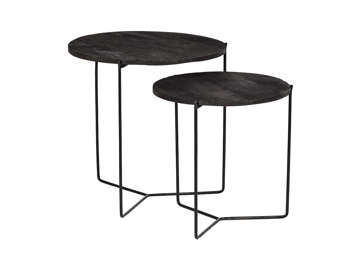 JULIA-Set de 2 Tables basses rondes gigognes en Manguier noir et métal