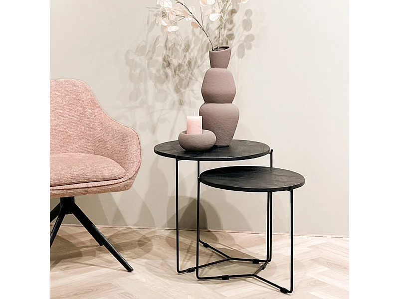 JULIA-Juego de 2 mesas de centro de madera negra