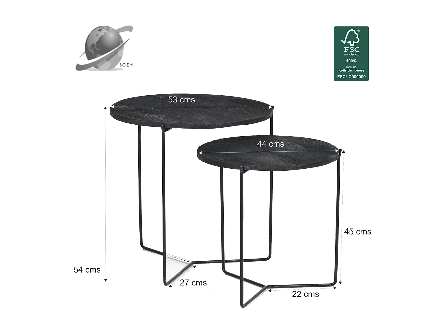 JULIA-Juego de 2 mesas de centro de madera negra