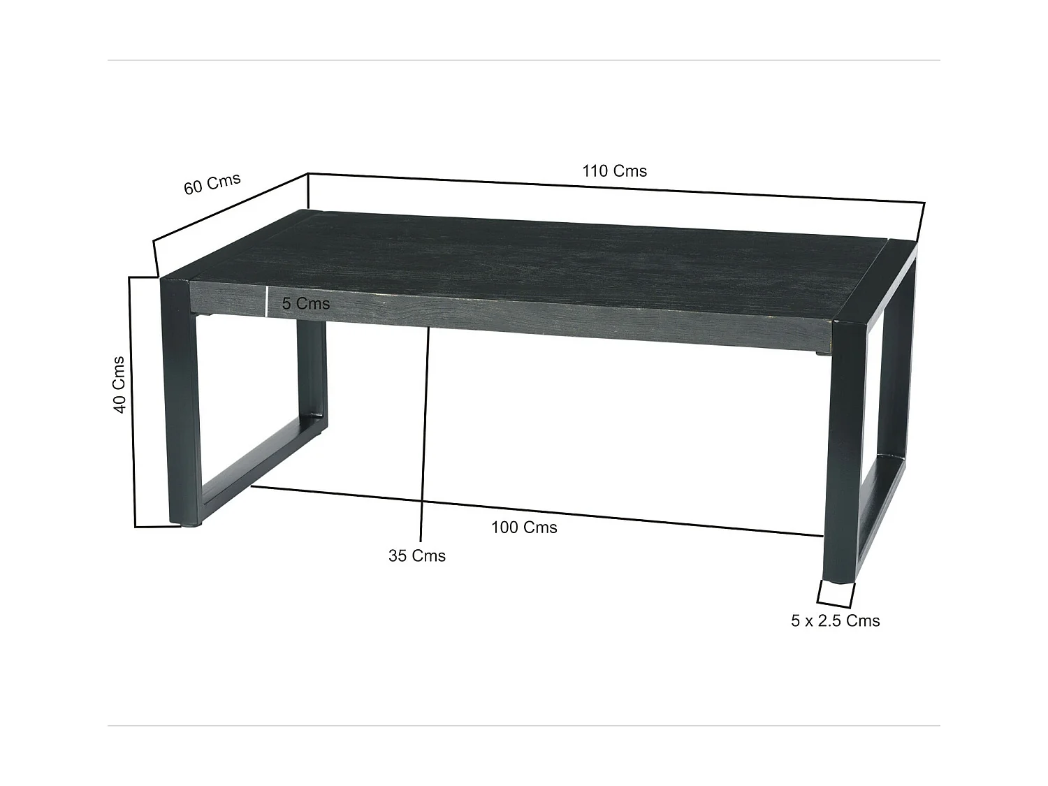 LUZ-Table basse Rectangle en bois massif noir