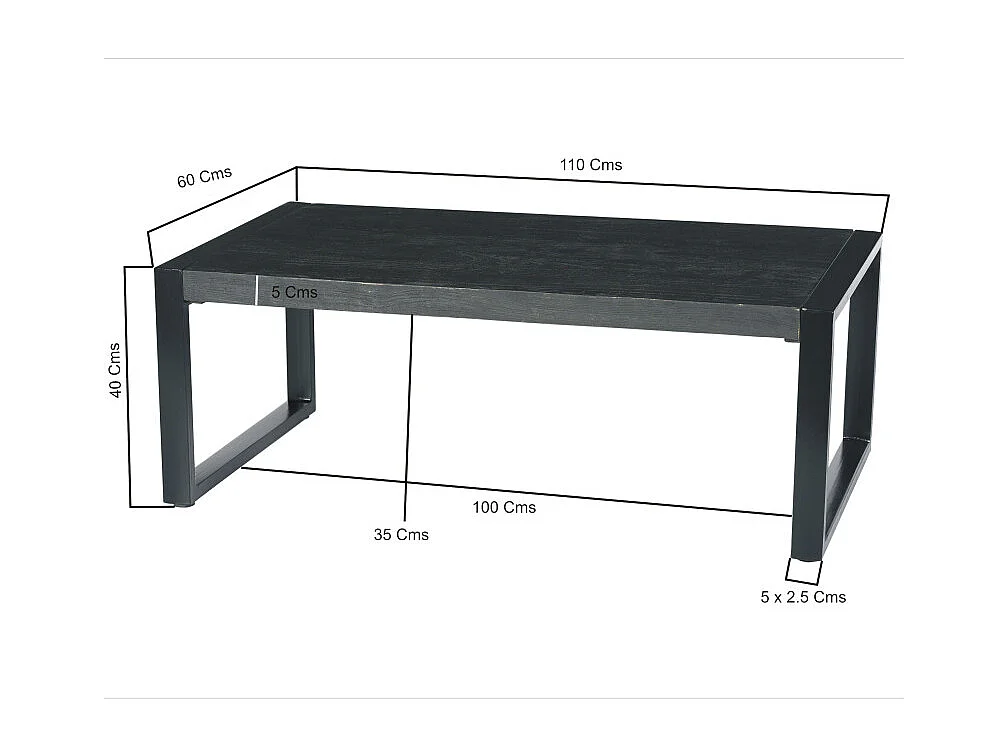LUZ-Table basse Rectangle en bois massif noir
