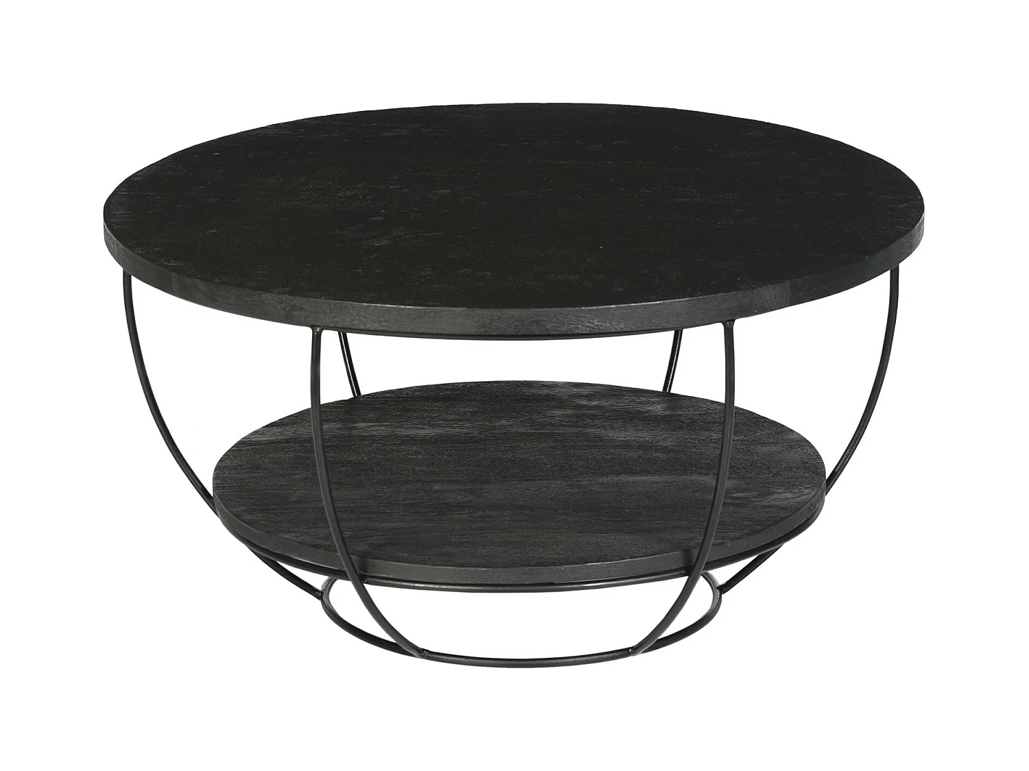 LUZ-Mesa de centro redonda D.65 cm de mango teñido de negro y metal