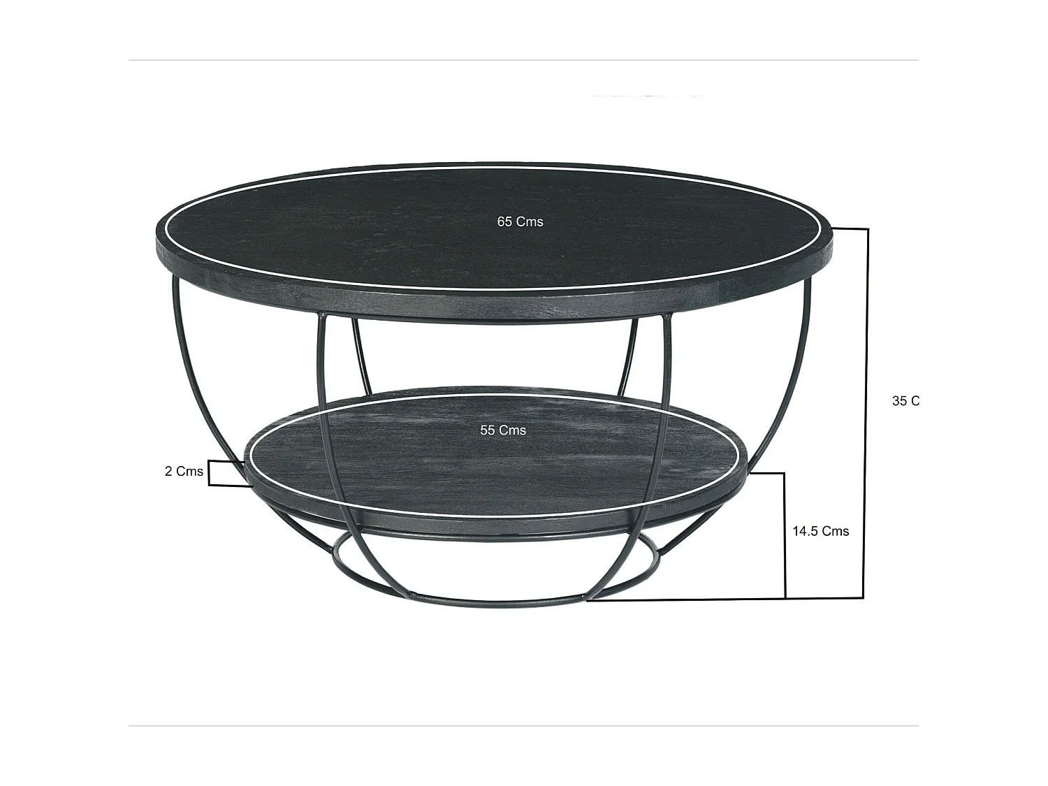 LUZ-Mesa de centro D65 cm en madera maciza negra