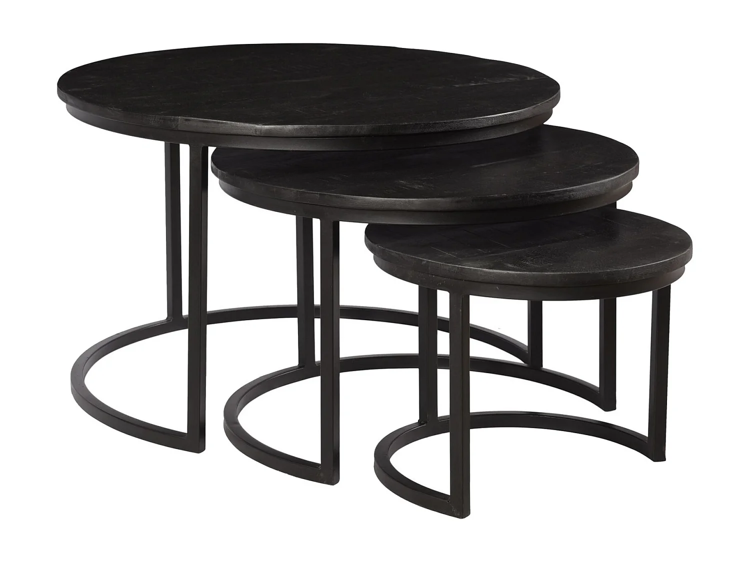 LUZ-Set de 3 Tables basses en bois massif noir