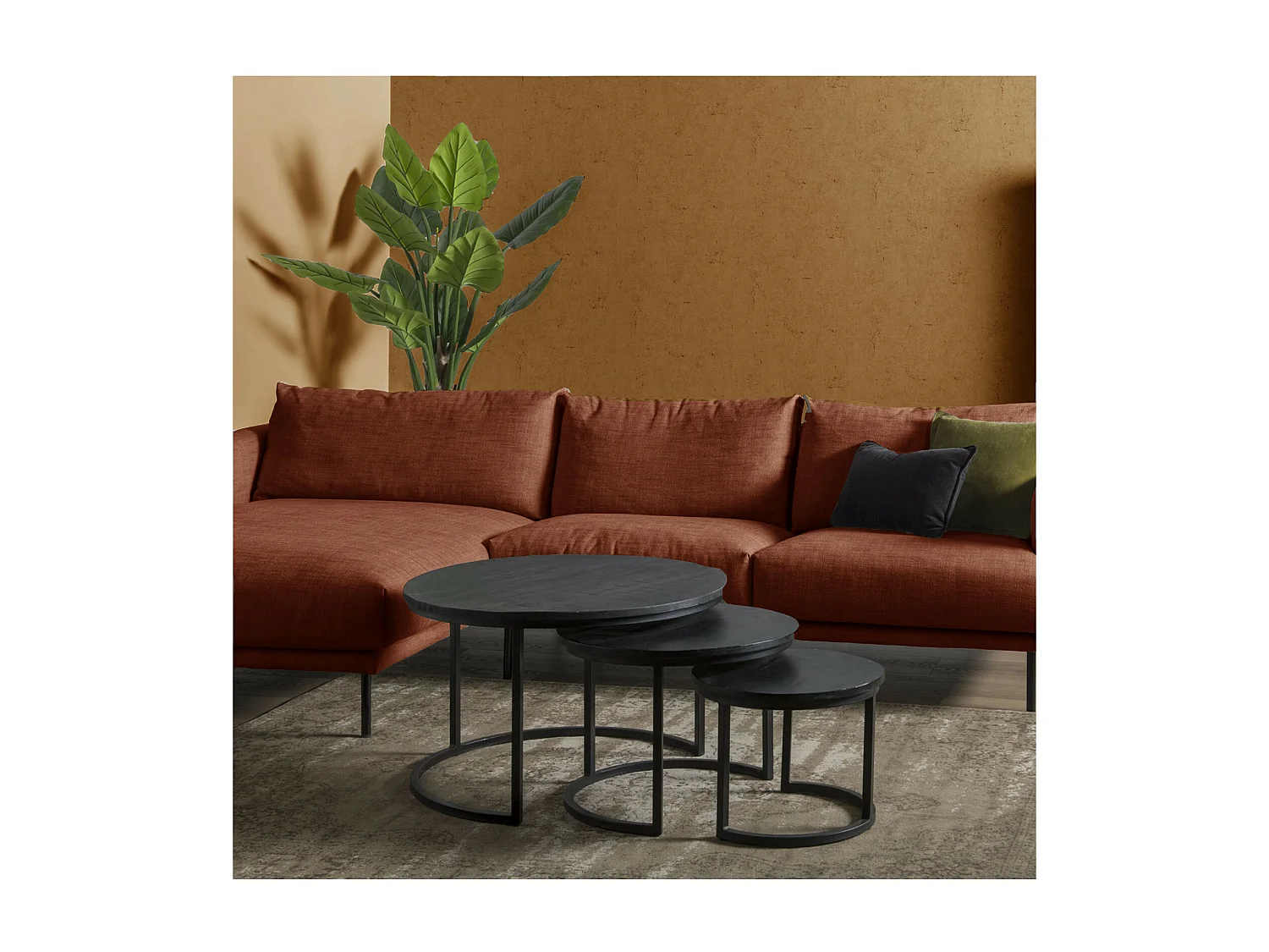 LUZ-Set de 3 Tables basses en bois massif noir