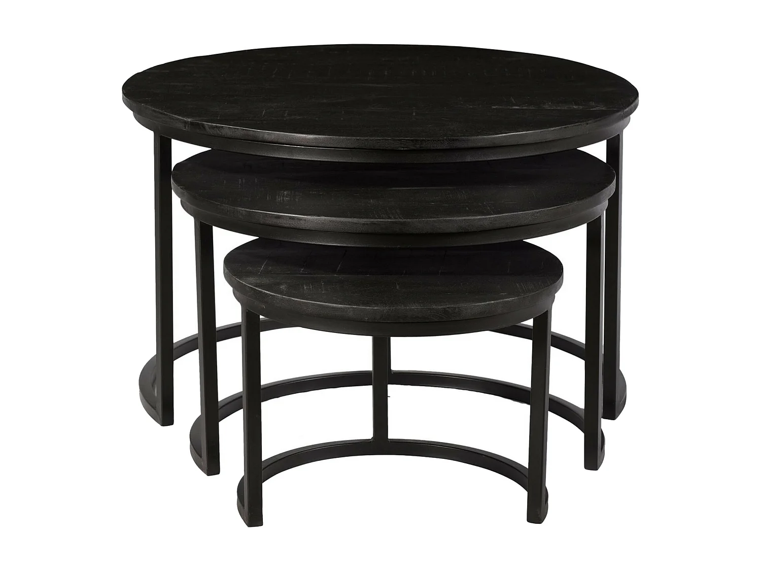 LUZ-Set de 3 Tables basses en bois massif noir