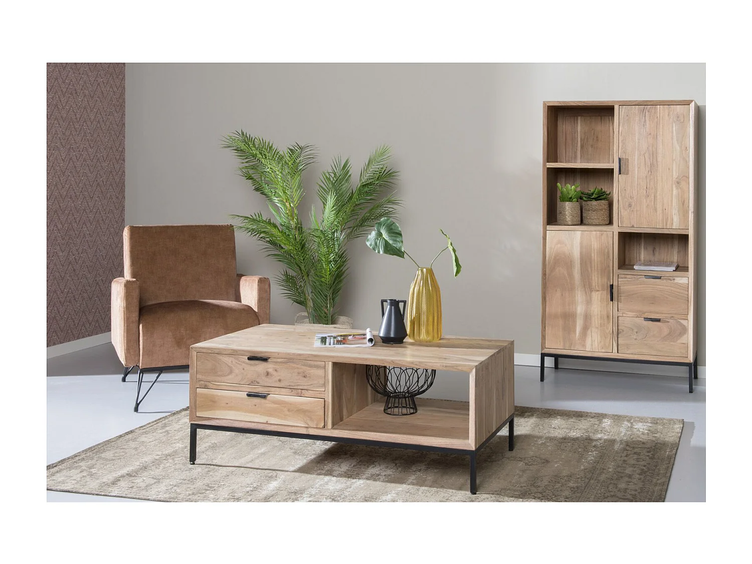 URBAN-Table basse 2 tiroirs en bois massif