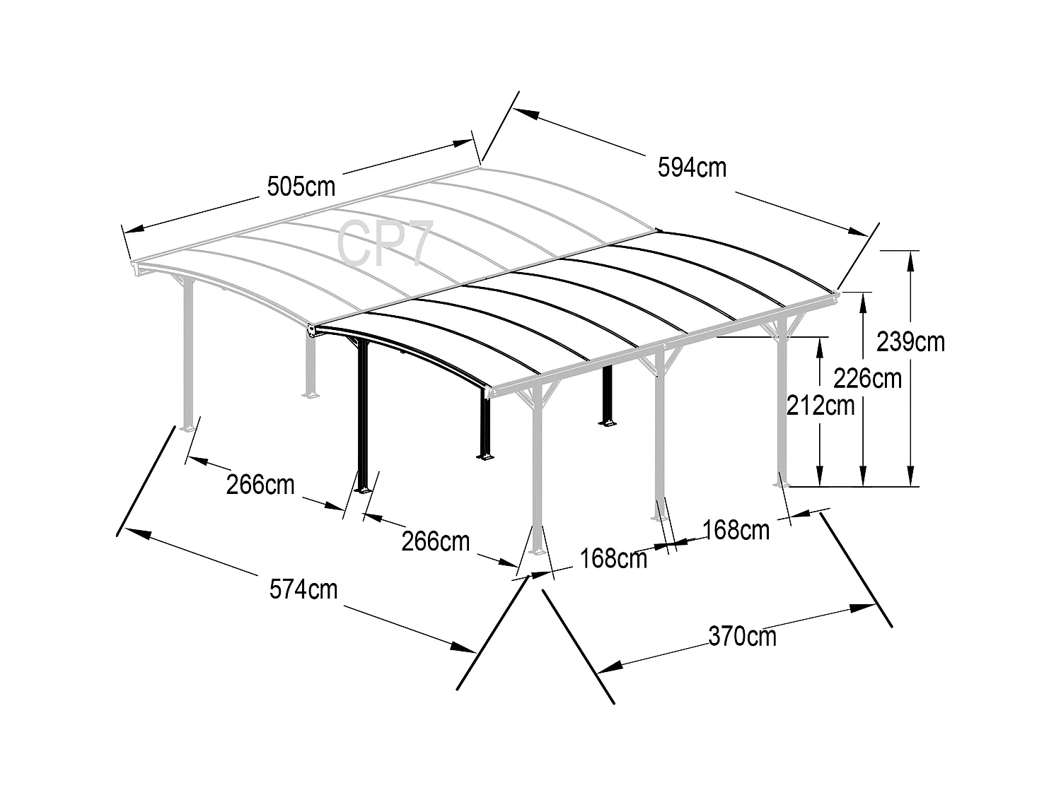 Tettoia pergola doppia autoportante in alluminio per 2 auto 30 m² Antracite - BARESA