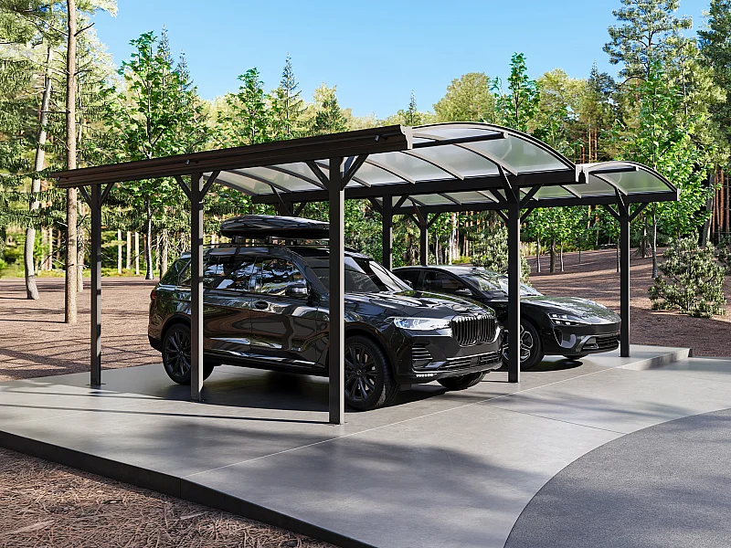 Carport pergola double autoportant en aluminium - 2 voitures - 30 m² - Gris anthracite - BARESA
