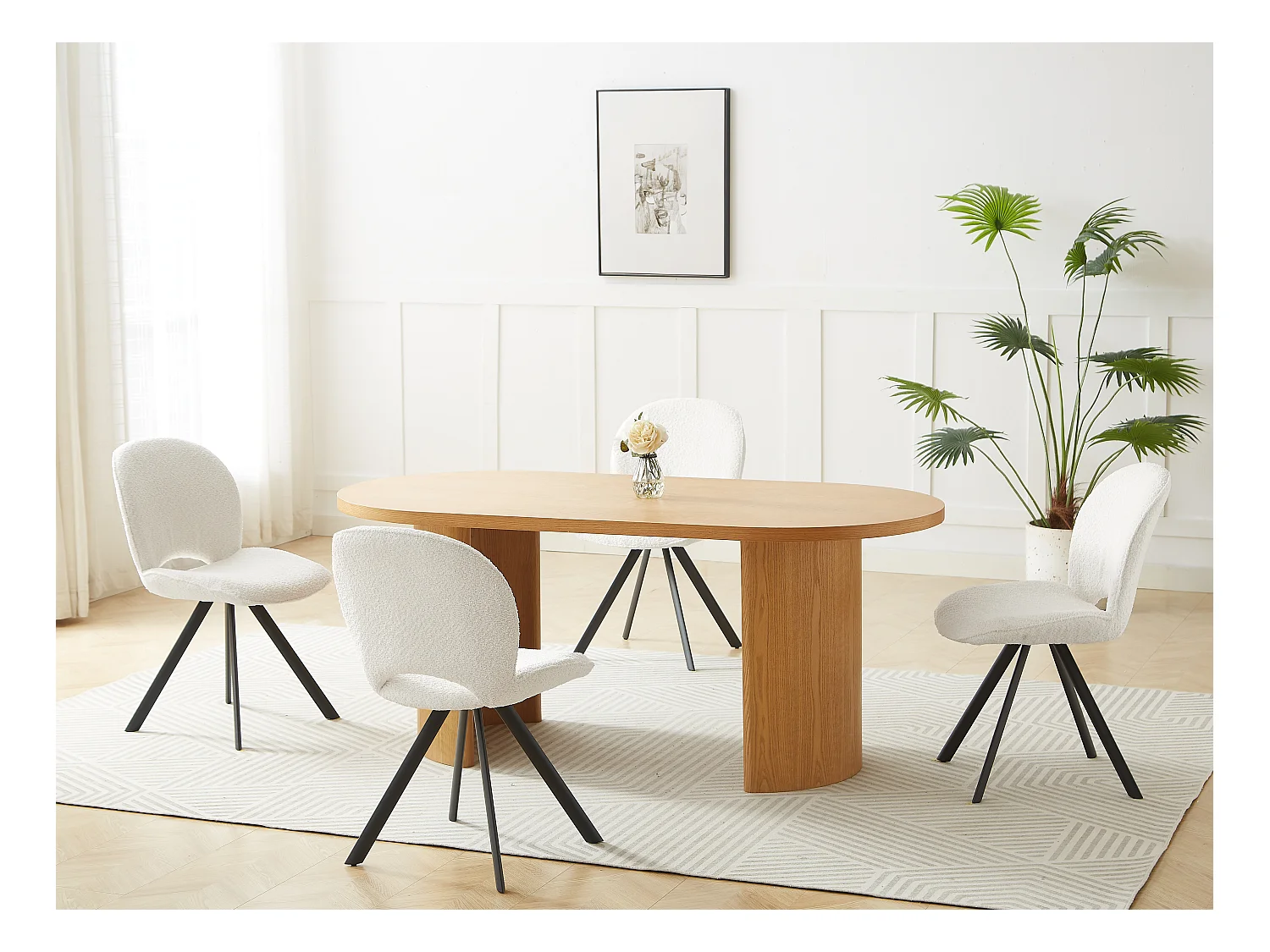 Lot de 6 chaises en tissu bouclette et métal noir - Blanc - DORNELA