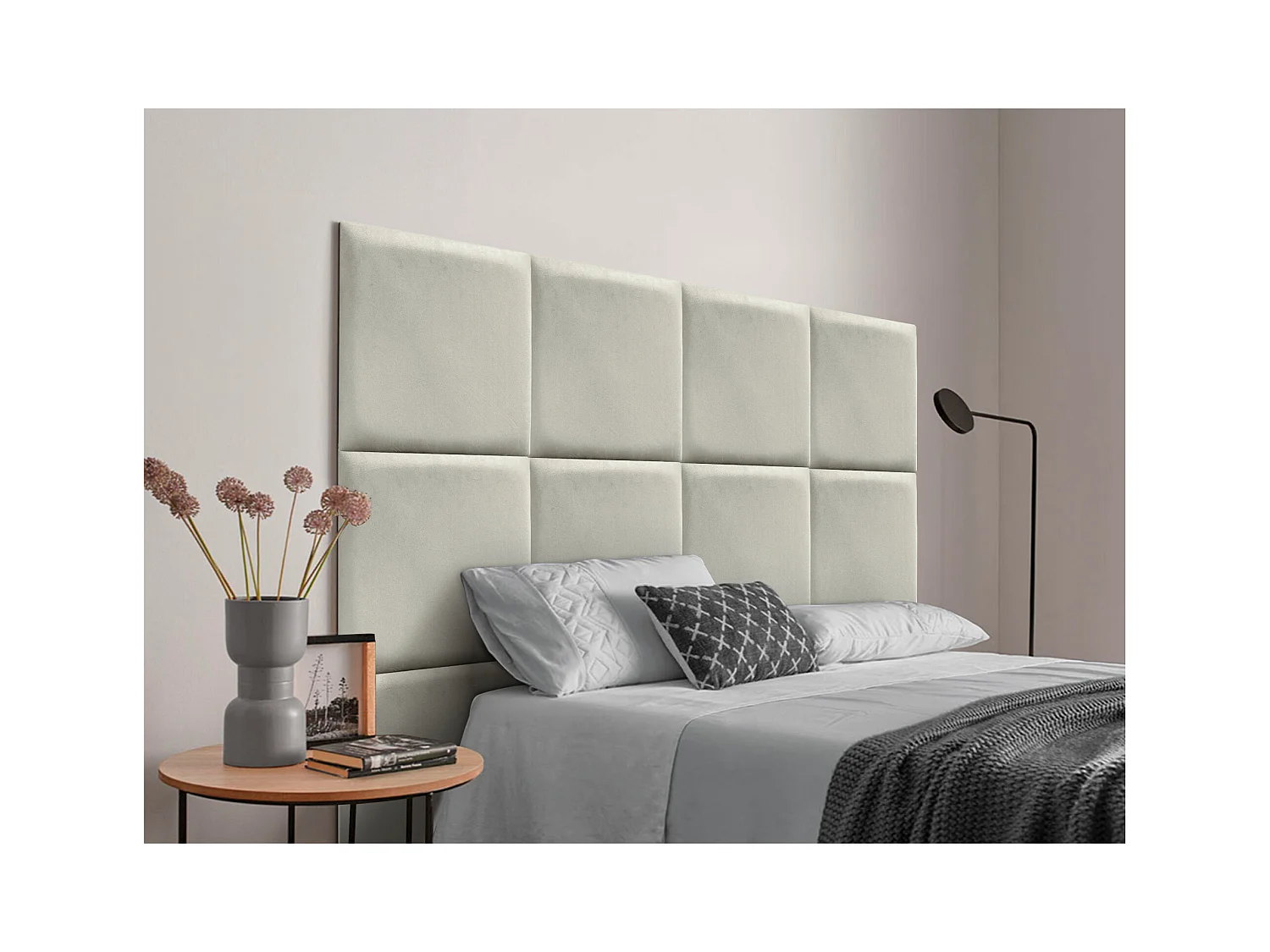 DHOME Testiera imbottita in velluto premium composta da pannelli autoadesivi intercambiabili Camera da letto di lusso (Beige, 220 cm)