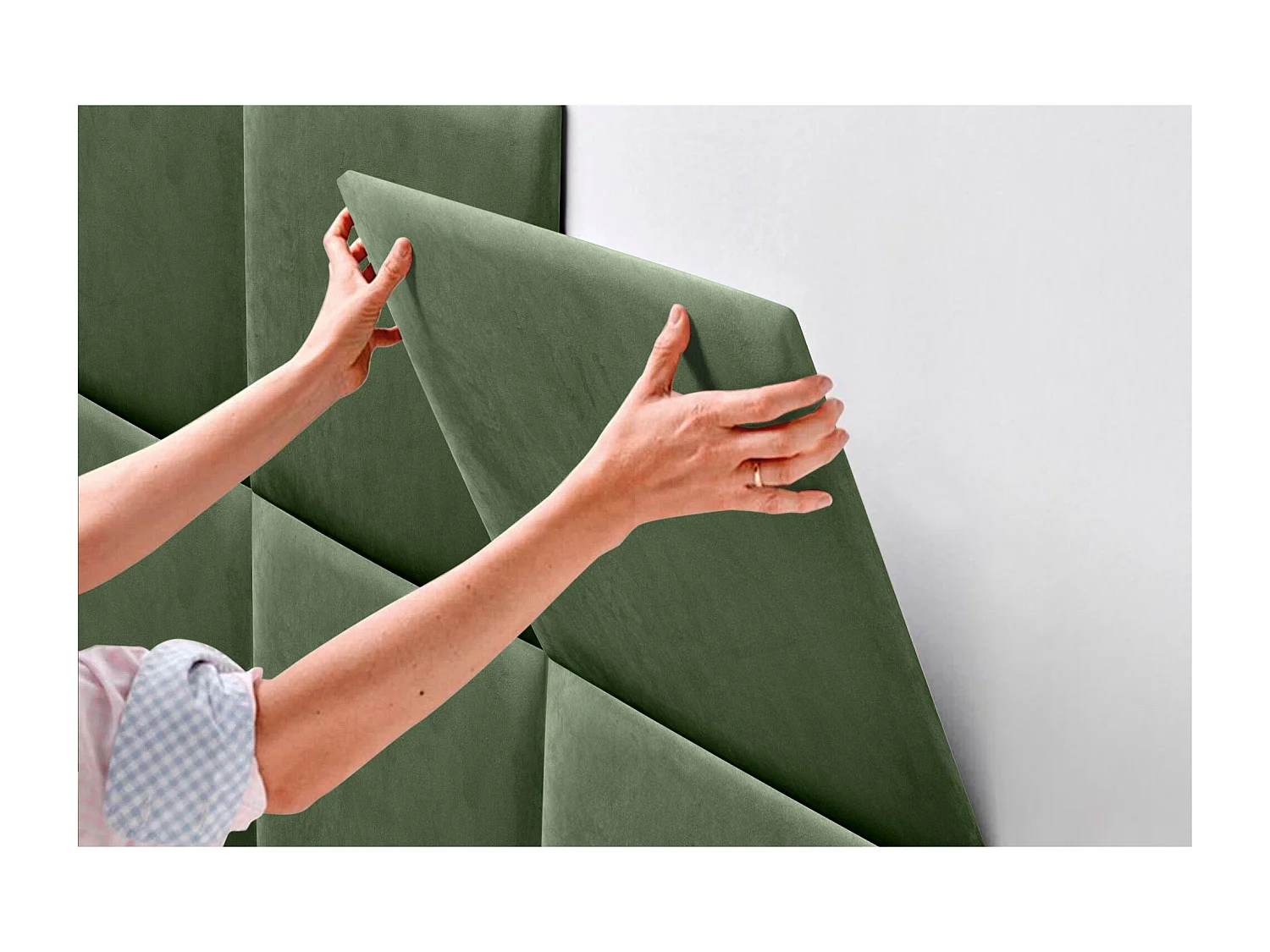 DHOME Tête delit Tapissée en velours de qualité supérieure composée de panneaux autocollants interchangeables pour chambre  (vert jungle, 135 cm)