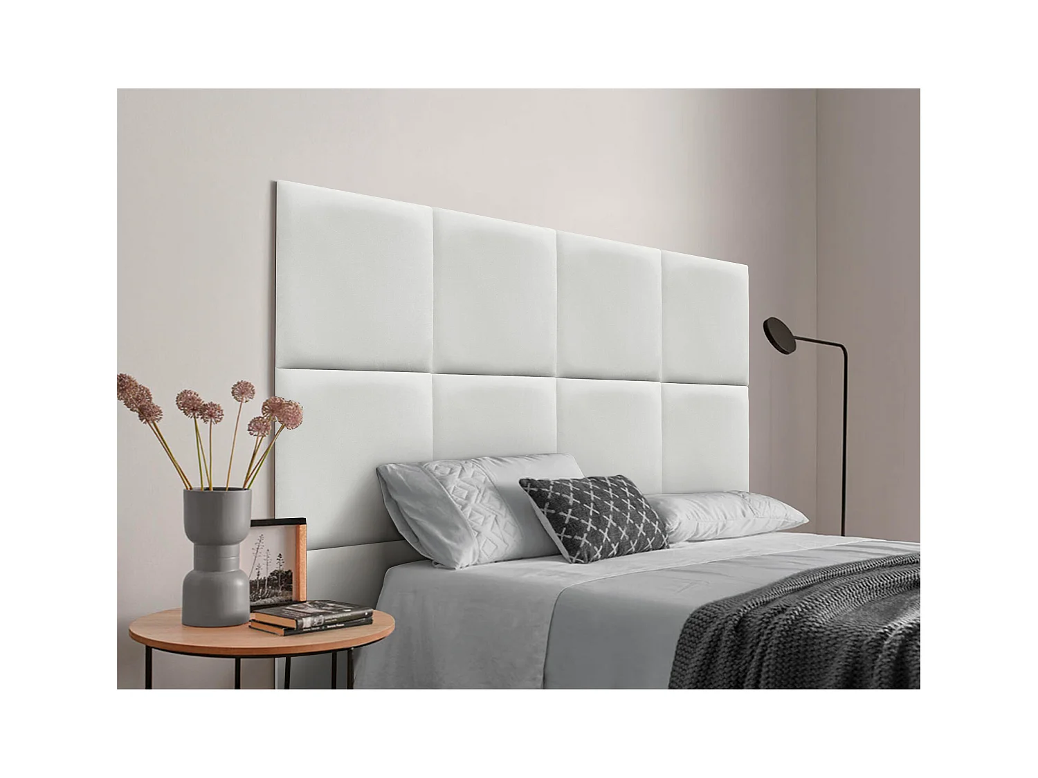 DHOME Testiera imbottita in velluto premium composta da pannelli autoadesivi intercambiabili Camera da letto di lusso (bianco, 90 cm)