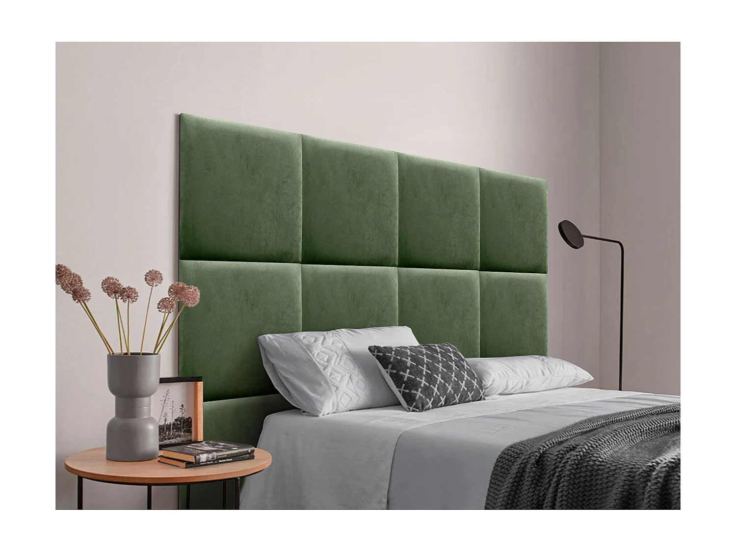 DHOME Tête delit Tapissée en velours de qualité supérieure composée de panneaux autocollants interchangeables pour chambre  (vert jungle, 95 cm)