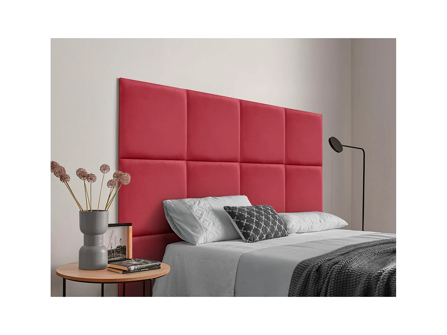 DHOME Premium fluwelen gestoffeerd hoofdeinde samengesteld uit verwisselbare zelfklevende panelen Luxe slaapkamer opgevuld (rood, 95 cm)
