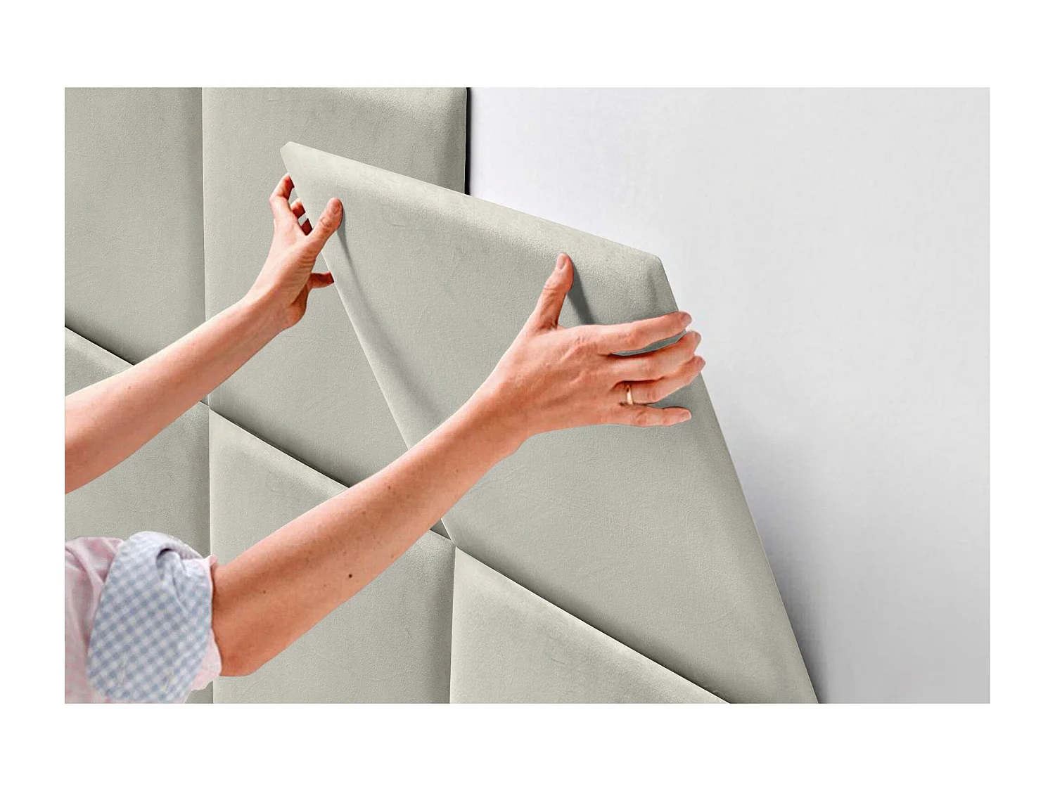 DHOME Premium fluwelen gestoffeerd hoofdeinde samengesteld uit verwisselbare zelfklevende panelen Luxe slaapkamer opgevuld (Beige, 140cm)