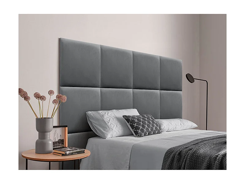 DHOME Tête delit Tapissée en velours de qualité supérieure composée de panneaux autocollants interchangeables pour chambre  (gris cendré, 110 cm)