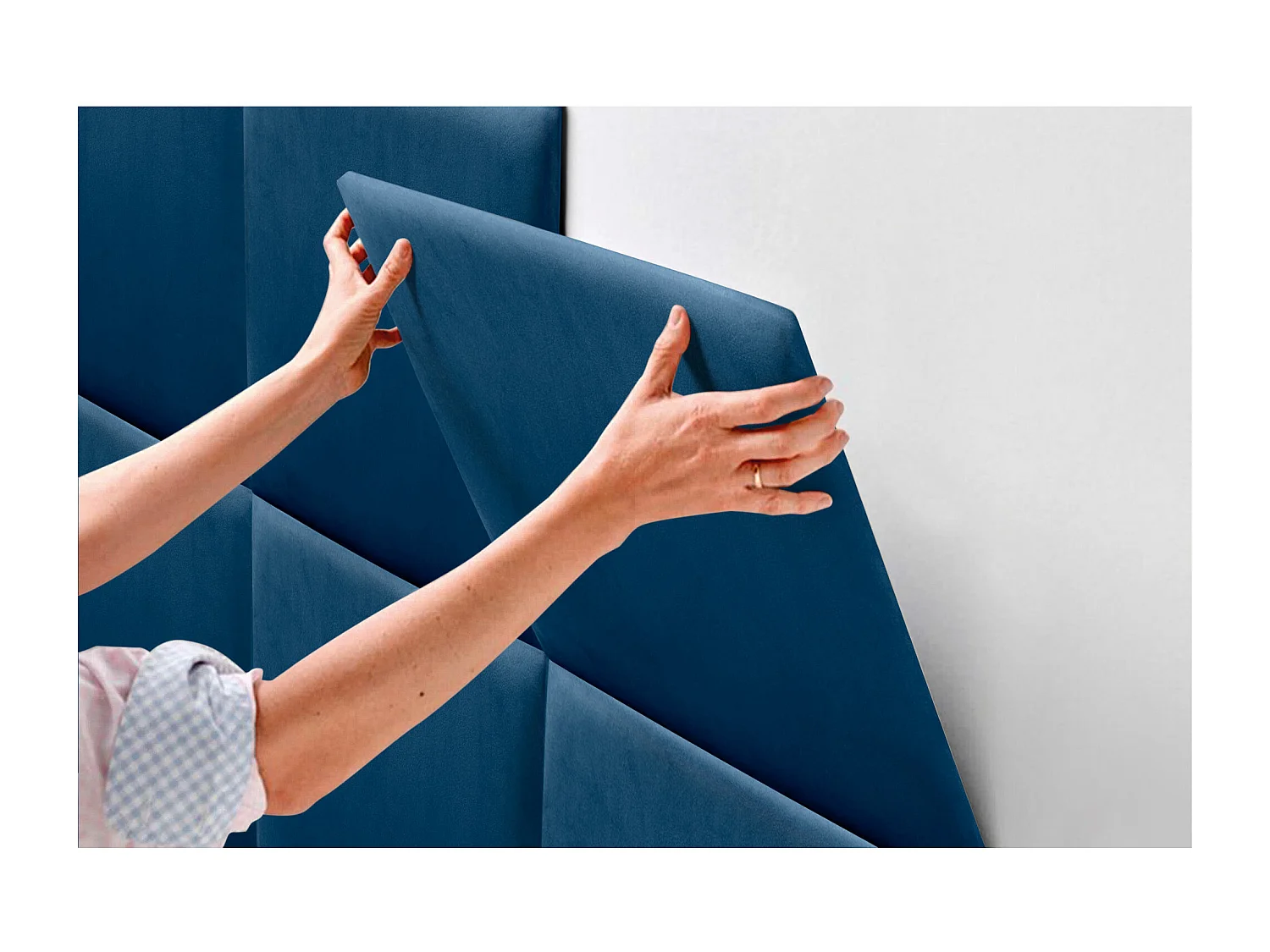 DHOME Premium fluwelen gestoffeerd hoofdeinde samengesteld uit verwisselbare zelfklevende panelen Luxe slaapkamer opgevuld (blauw, 110cm)