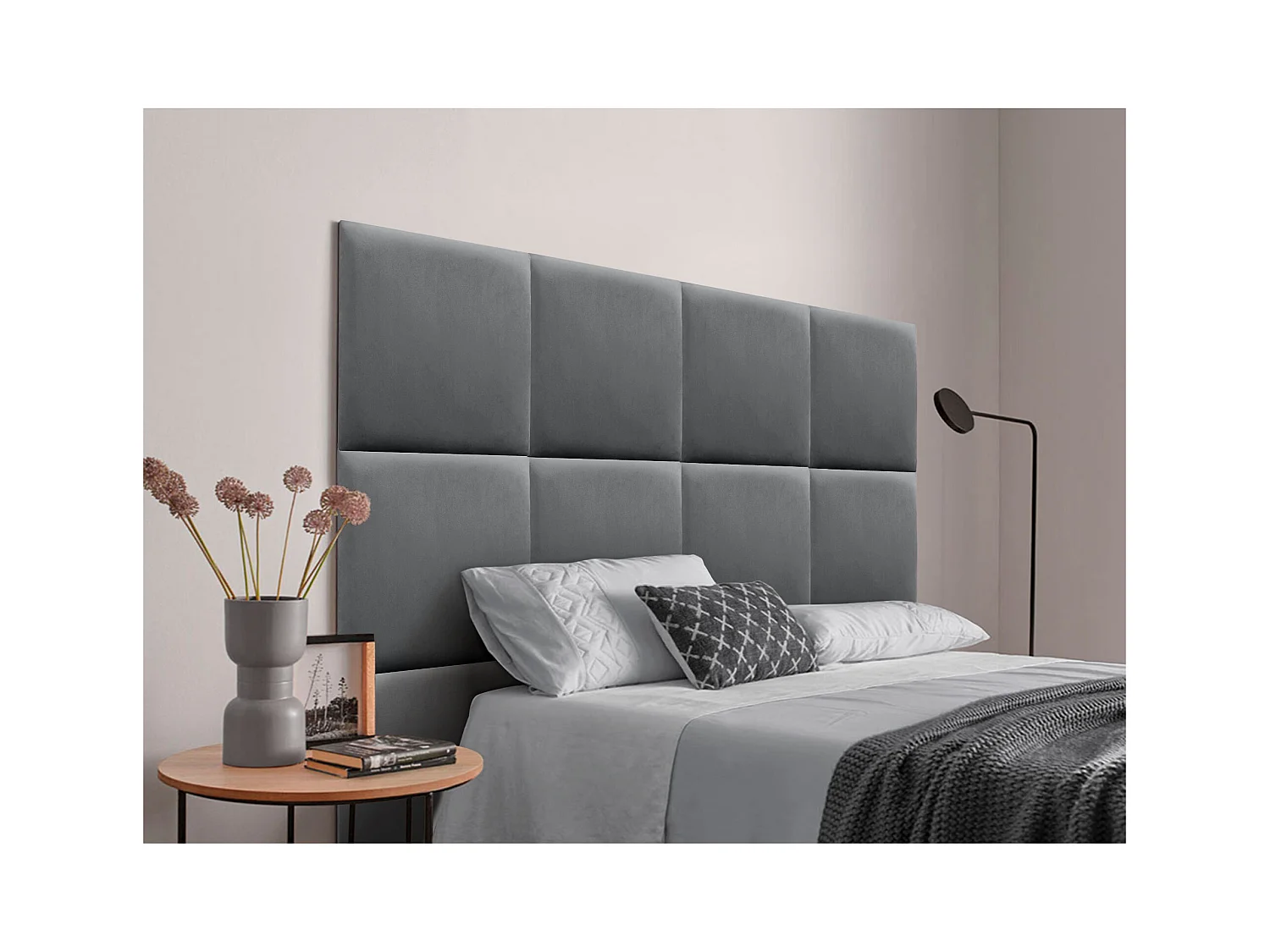 DHOME Tête delit Tapissée en velours de qualité supérieure composée de panneaux autocollants interchangeables pour chambre  (gris cendré, 190 cm)
