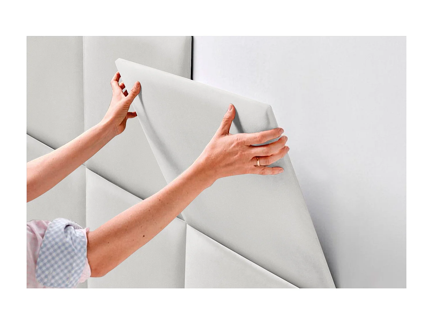 DHOME Premium-Samt-gepolstertes Kopfteil, bestehend aus austauschbaren selbstklebenden Paneelen, luxuriöses gepolstertes Schlafzimmer (weiß, 160 cm)