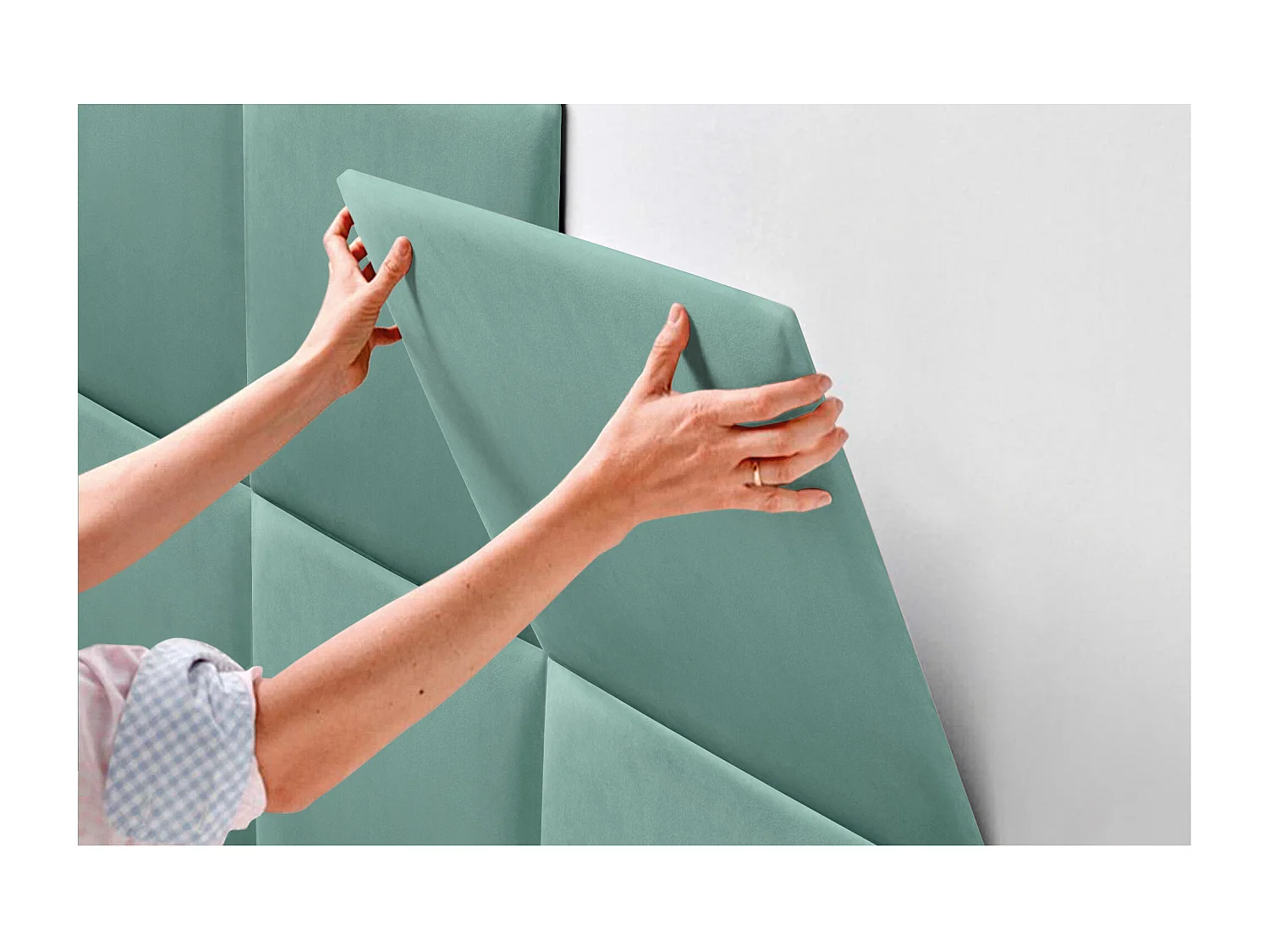 DHOME Tête de lit tapissée en velours de qualité supérieure composée de panneaux autocollants interchangeables pour chambre  (turquoise, 160 cm)