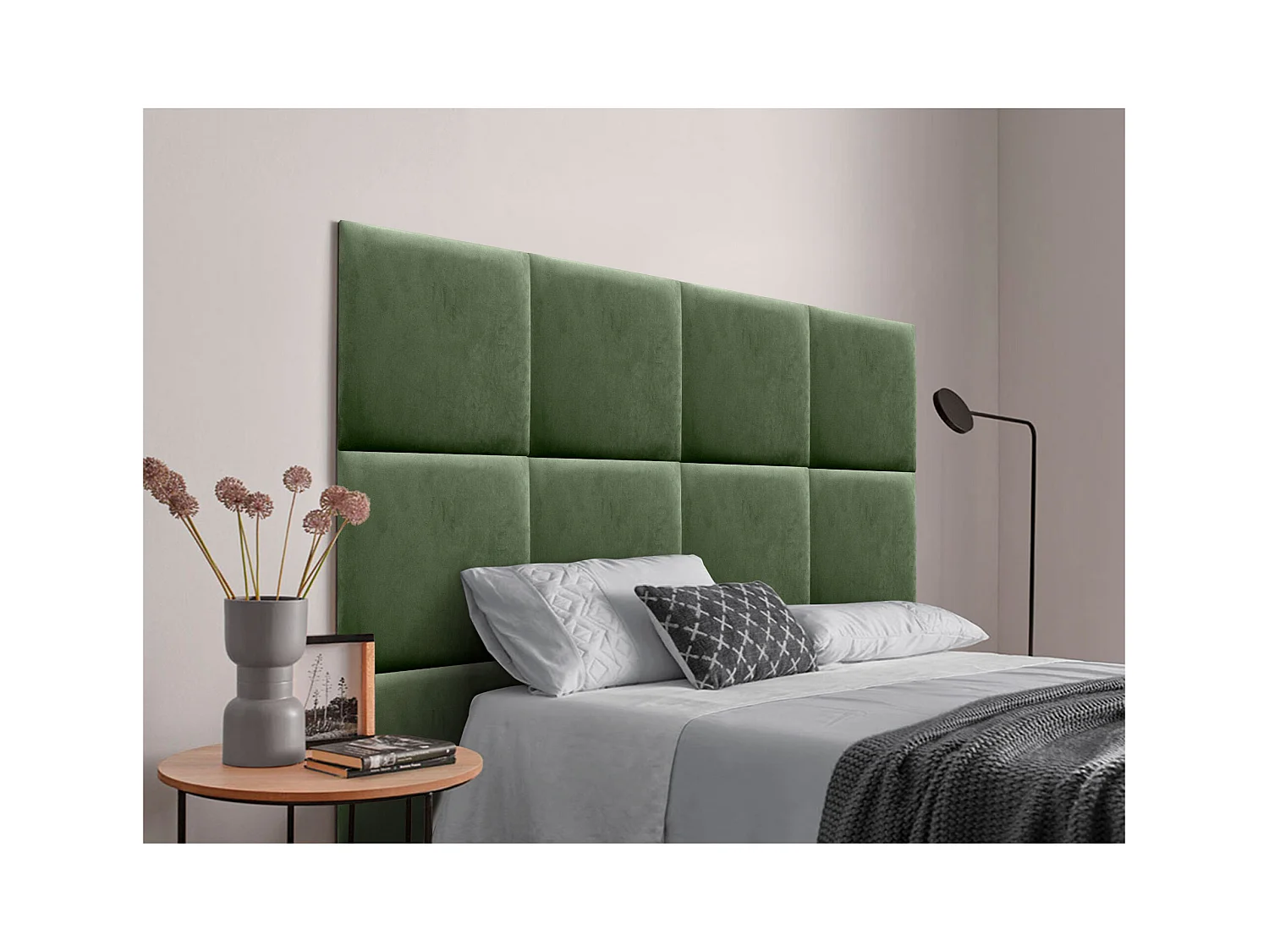 DHOME Premium fluwelen gestoffeerd hoofdeinde samengesteld uit verwisselbare zelfklevende panelen Luxe slaapkamer opgevuld (Jungle Green, 220cm)