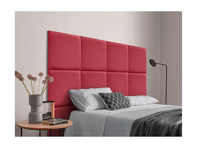 DHOME Tête delit Tapissée en velours de qualité supérieure composée de panneaux autocollants interchangeables pour chambre  (rouge, 135 cm)
