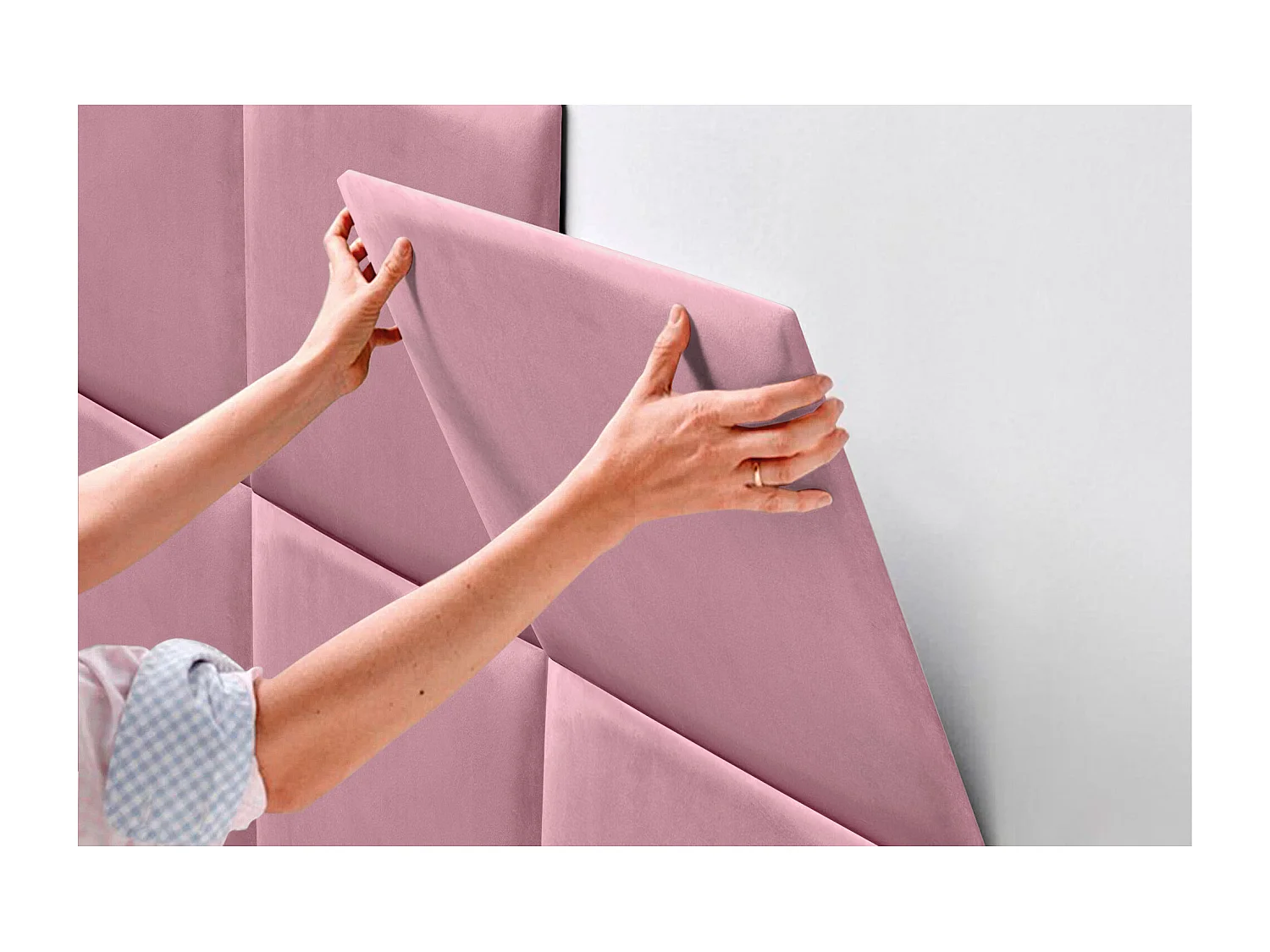 DHOME Premium fluwelen gestoffeerd hoofdeinde samengesteld uit verwisselbare zelfklevende panelen Luxe slaapkamer opgevuld (roze, 180cm)