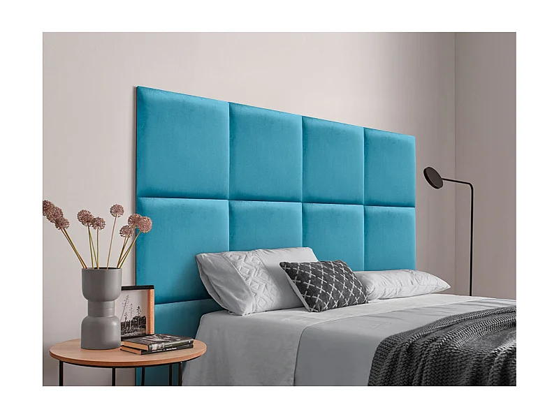DHOME Tête delit Tapissée en velours de qualité supérieure composée de panneaux autocollants interchangeables pour chambre  (bleu clair, 105 cm)