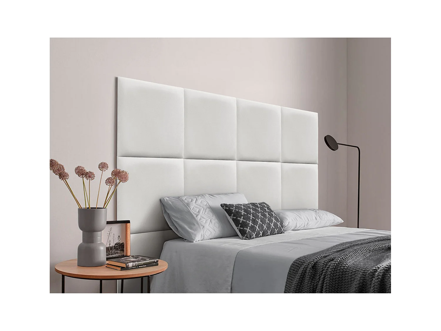 DHOME Premium fluwelen gestoffeerd hoofdeinde samengesteld uit verwisselbare zelfklevende panelen Luxe slaapkamer opgevuld (wit, 105cm)